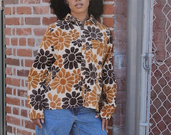 Camisa de manga larga con botones y estampado floral de pana - Bessett