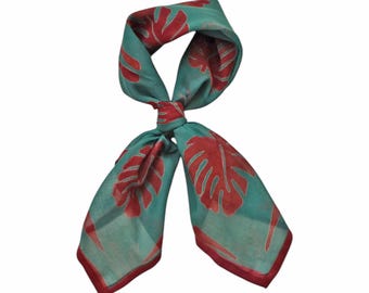 Pañuelo tipo bandana de algodón con estampado de monstera en bloques