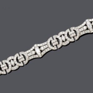 Edwardian Geometric Link Bracelet, Round & Baguette Cut CZ Stone Tennis Bracelet, Vintage Style Art Deco Bracelet, Wedding Bracelet For Her