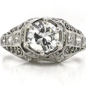 Antique Art Deco Inspired Mid-Century Ring, Vintage Style Ring For Women, Round Moissanite Diamond Edwardian Ring, Wedding Engagement Ring