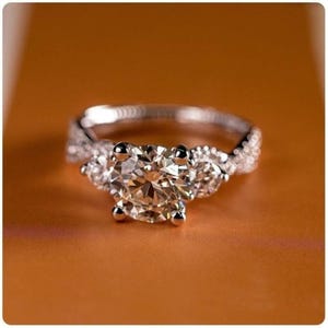 Three Stone Wedding Ring, Round Cut Moissanite Diamond Engagement Ring, Twisted Shank Ring, Proposal Ring For Girlfriend, Office Wear Ring
