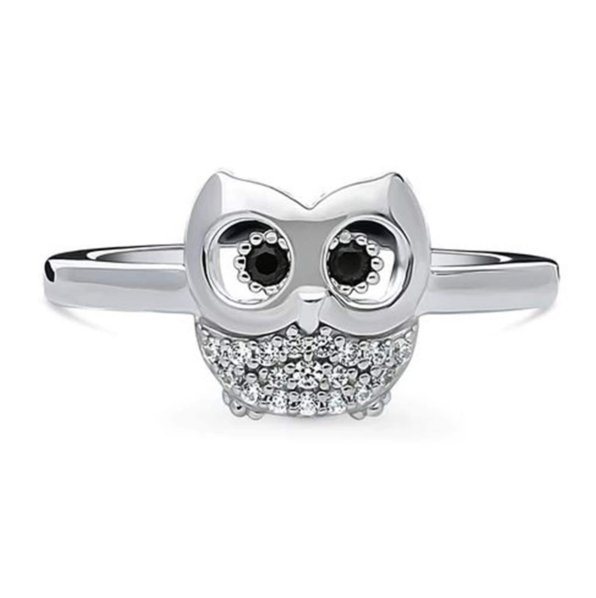 Owl Bird Inspire Ring For Women, Halloween Gift Ring, Black & White Round Moissanite Diamond Rin