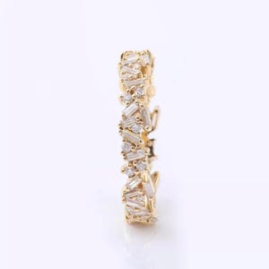 14K Yellow Gold Wedding Band, Baguette & Round Cut Moissanite Diamond Band, Full Eternity Stackable Band, Engagement Proposal Band For Her