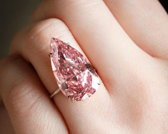 Anillo de bodas con circonita cúbica rosa con corte de pera, solitario en forma de lágrima, anillo de compromiso con piedras preciosas, regalo de aniversario para ella, anillo para fiesta.
