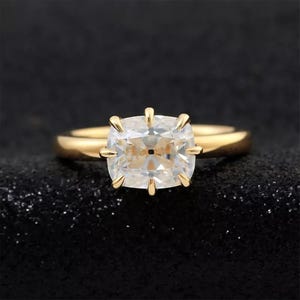 14K Yellow Gold Solitaire Engagement Ring, Old Mine Cut Moissanite Diamond Classic Ring, Wedding Proposal Ring For Her, Birthday Gift Ring