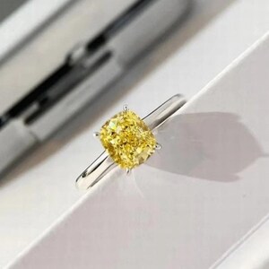 Yellow Cushion Cut CZ Stone Wedding Ring, Gemstone Solitaire Ring, Classic Ring For Women, White Gold Engagement Ring, Proposal Ring For Her