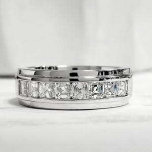 Asscher Schnitt Moissanit Diamant Ehering, Männer Kanal Set Verlobungsring, Halbe Eternity Band, Vatertagsgeschenk, Geschenk zum Valentinstag