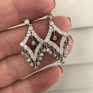 Kite Shape Drop Earring, Art Deco Vintage Inspired Dangle Earring,Round Moissanite Diamond Drop Dangle Earring, Party Wear Earring For Women