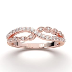 Twisted Style Ring, Round Cut Moissanite Diamond Infinity Ring, 14K Rose Gold Engagement Ring, Wedding Gift For Bride, Valentine&#39;s Gift Ring