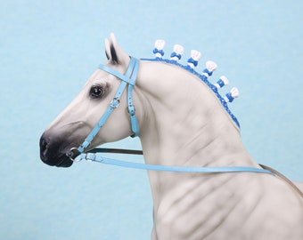 Leather Bridle for Model Horses, Custom Tack for Breyer and Stone Horses, Traditional 1:9 Scale, Light Blue Snaffle Bridle for Toy Horses