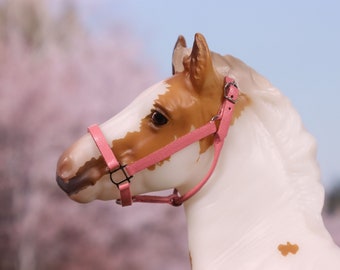 Pink Leather Halter for Traditional Scale 1:9 Model Horse Foals, Breyer and Peter Stone, Silver Hardware