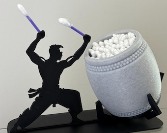 Soporte para bastoncillos de algodón con forma de tamborilero Taiko, soporte para bastoncillos de algodón impreso en 3D, organizador de baño único, decoración de tocador.