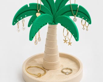 Soporte para joyas con forma de palmera impreso en 3D, organizador de collares y pendientes de estilo tropical.