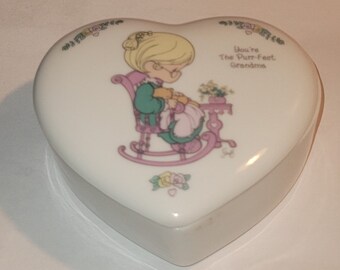 Vintage Porcelain Precious Moments You're the Purr-fect Grandma Trinket Box Heart Shaped Wonderful Birthday Mother's Day Gift BRAND NEW!!