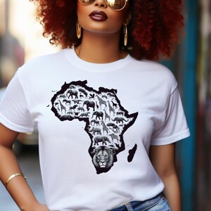 Wildtier-Silhouetten Afrikanische Karte Unisex T-Shirt, Elefant Löwe Giraffe, Safari Shirt, Naturliebhaber Geschenk, Tierliebhaber Top
