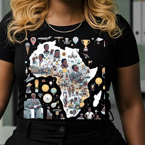 Afrikanische Achievements Karte Unisex T-Shirt, Geschichte T-Shirt, Wissenschaft Wissenschaft Sport Kunst Symbole T-Shirt, Schwarzes Geschichtsmonat Shirt