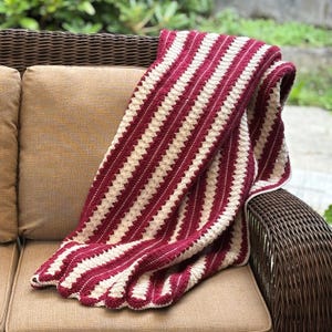 Vintage Crochet Throw Blanket Reversible Pink and White Striped Afghan Gift Sofa Couch Decor Cozy Textured Knit Blanket Farmhouse Style
