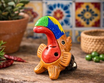 Handmade Clay Bird Whistle: Folk Art Ceramic Ocarina - Etsy HTF Vintage Folk Art Clay Colorful Oxen Figurine‎ Whistle From Portugal Barcelos main image 0