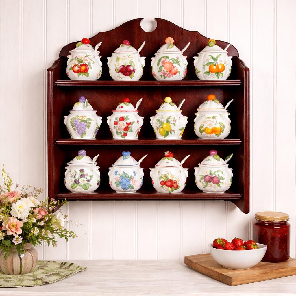 Vintage Lenox Orchard Jam Jar Set, Hand Painted Porcelain
