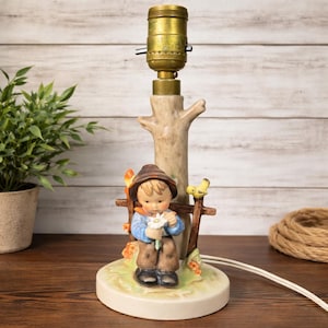 Vintage Hummel Boy Table Lamp, #227 TMK-2 She Loves Me She Loves Me Not, Figural Ceramic Lighting