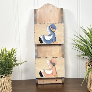 Vintage Letter Holder Wooden Wall Mounted Mail Holder Hand Painted Sunbonnet Girl Folk Art Letter Organizer Kitchen Craft Room Entryway Gift
