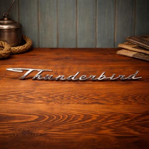 Vintage OEM 1964 Ford Thunderbird Emblem, Original Chrome Script Fender Badge