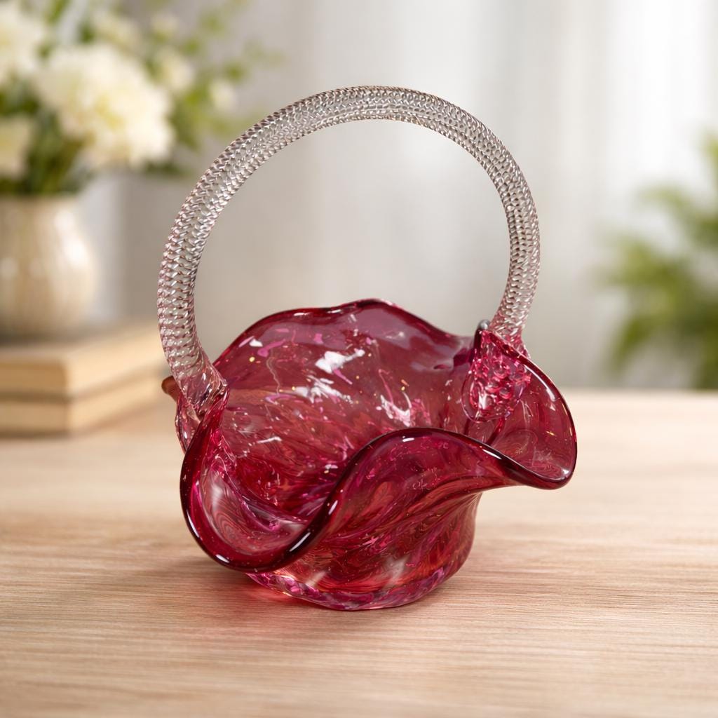 8 Coupes En Verre Taillé Canneberge - Rouge Transparent - Vers 1900 - France