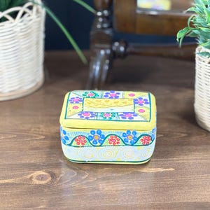 Vintage prydnadsask, handmålad mexikansk terrakottakeramik, folkkonstminnessak eller smyckeskrin