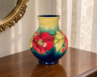 Large Moorcroft Clematis Vase - 7.75"H Vintage Floral Art Pottery