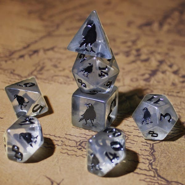 Undead Raven - Crow Dice Set , Gothic DarkDice, Black DnD Dice Set ,Resin Dice Set, Gift for DnD Player,  RPG Dice Set