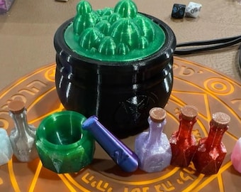 Alchemy Cauldron-dobbelstenenset, Alchemist-dobbelstenen, 3D-geprinte DnD-dobbelstenenset, opbergdoos voor dobbelstenen Cadeau voor DnD-speler, RPG-dobbelstenenset