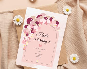 Pink Balloon 1st Birthday Invitation | Girls Party Invite Template (Digital) First Birthday Invitation Template, 1st Birthday Invite,