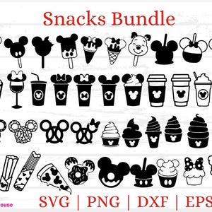 Paquete de archivos de corte de Snacks, Snacks de ratón, Snacks SVG, archivos de corte de Snacks, Snacks de Minnie Land, archivos de snacks de Cricut, Snacks de ratón cnc,