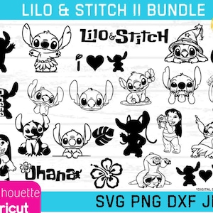 Bundel van SVG, PNG, DXF Lilo and Stitch-bundel nr. 2, Ohana-svg, Stitch-illustraties, Stitch and Angel-svgs, Lilo and Stitch-digitale downloads