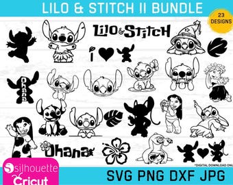Bundle of SVG, PNG, DXF Lilo and Stitch Bundle No.2,  Ohana svg, Stitch clip art, Stitch and Angel svgs, Lilo and Stitch-Digital Downloads
