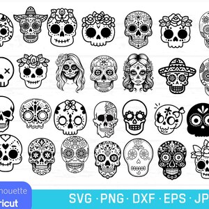 Bundel van suikerschedels gesneden bestanden, suikerschedel vectoren, tattoo stijl svg, schedel clipart, schedel download, suikerschedel png, Cricut suikerschedels