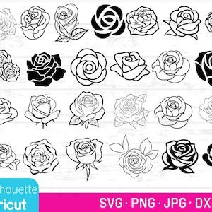 Rose Flower Bundle SVG's, PNG's, JPG's, DXF's Rose svg's, rozen gesneden bestanden, rozen vectoren, roos Cricut-bestand, roos SVG's, roos bundel #2