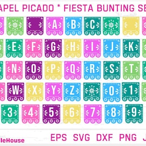 Papel Picado-Svg, Alphabet Papel Picado-Set, Papel Picado-Clipart, Mexikanisches Papel Picado-Banner, Fiesta Wimpelkette, Dia De Los Muertos,