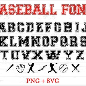 Fuentes de béisbol PNG, fuentes SVG de béisbol, letras de béisbol, alfabetos deportivos, fuentes Cricut, SVG de béisbol, PNG de béisbol