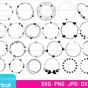 Love Heart Circle Frames SVG's, JPG's, PNG's, DXF's, Love Circles SVGs, Love Borders, Love Heart Rings, Circular Heart Rings, Valentines SVGs