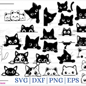 覗き見猫、かわいい猫のSVG、猫のDXFファイル、ピーカブー猫、黒猫のSVG、猫のシルエット、覗き見子猫、猫のカットファイル、クリカット猫、