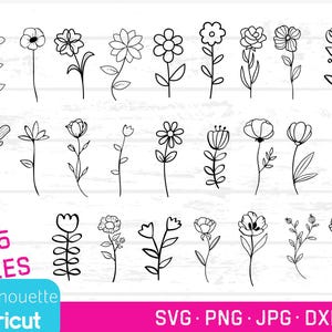Bundle fleur tige unique fichiers SVG, PNG, DXF, fleurs vecteurs, fichier Cricut fleurs, clipart fleur longue tige, fleur unique