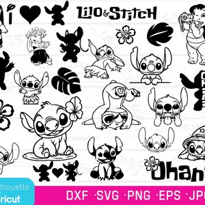 Lilo and Stitch-bundel SVG's, PNG's, DXF's, EPS-bestanden, Ohana-svg, Stitch-illustraties, Stitch and Angel-svgs, Lilo and Stitch-digitale downloads