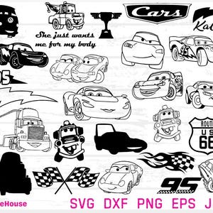 Lot de voitures SVG, PNG, JPG, DXF svg Lightning, fichiers Lightning cut, voitures svg, Svg Mater, - téléchargement numérique - 3 fichiers bonus incl.