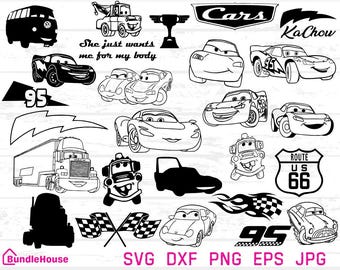 Bundle of Cars SVGs, PNGs, JPGs, DXFs Lightning svgs, Lightning cut files, Cars svgs, Mater Svgs,  - Digital Download- 3 Bonus Files Incl.