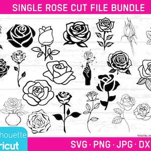 Enkele rozen bundel SVG's, PNG's, JPG's, DXF's Rose svg's, rozen gesneden bestanden, rozen vectoren, roos Cricut-bestand, roos SVG's, - digitale download