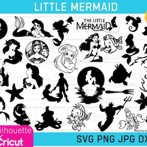 Lot de la petite sirène SVG, PNG, DXF, svg sirène, petite sirène coupe fichiers, svg Arial, fichiers cricut sirène, clipart petite sirène,