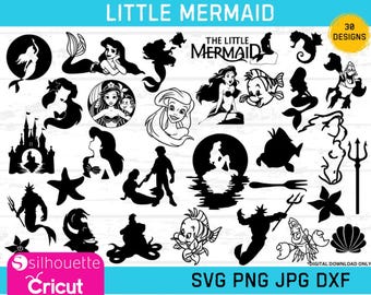 Bundle of Little Mermaid SVG, PNG, DXF, Mermaid svgs, Little Mermaid cut files, Arial svgs, Mermaid cricut files, Little mermaid clip art,