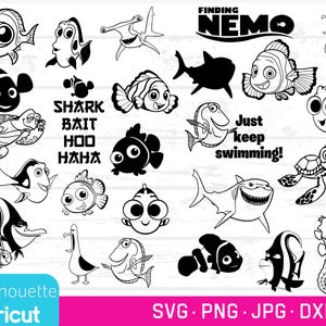 Pacote de vetores Nemo, SVGs Nemo, PNG, DXFs, Squirt Turtle svg, clip art Nemo, Dxfs Nemo, Just Keep swimming svgs, vetor de peixe-palhaço,