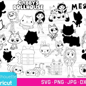 SVG, PNG, JPG, DXF de casas de muñecas, SVG de Gabby, SVG de Dj Catnip, SVG de gato de dibujos animados, SVG de casa de muñecas de Gabby, descarga digital
